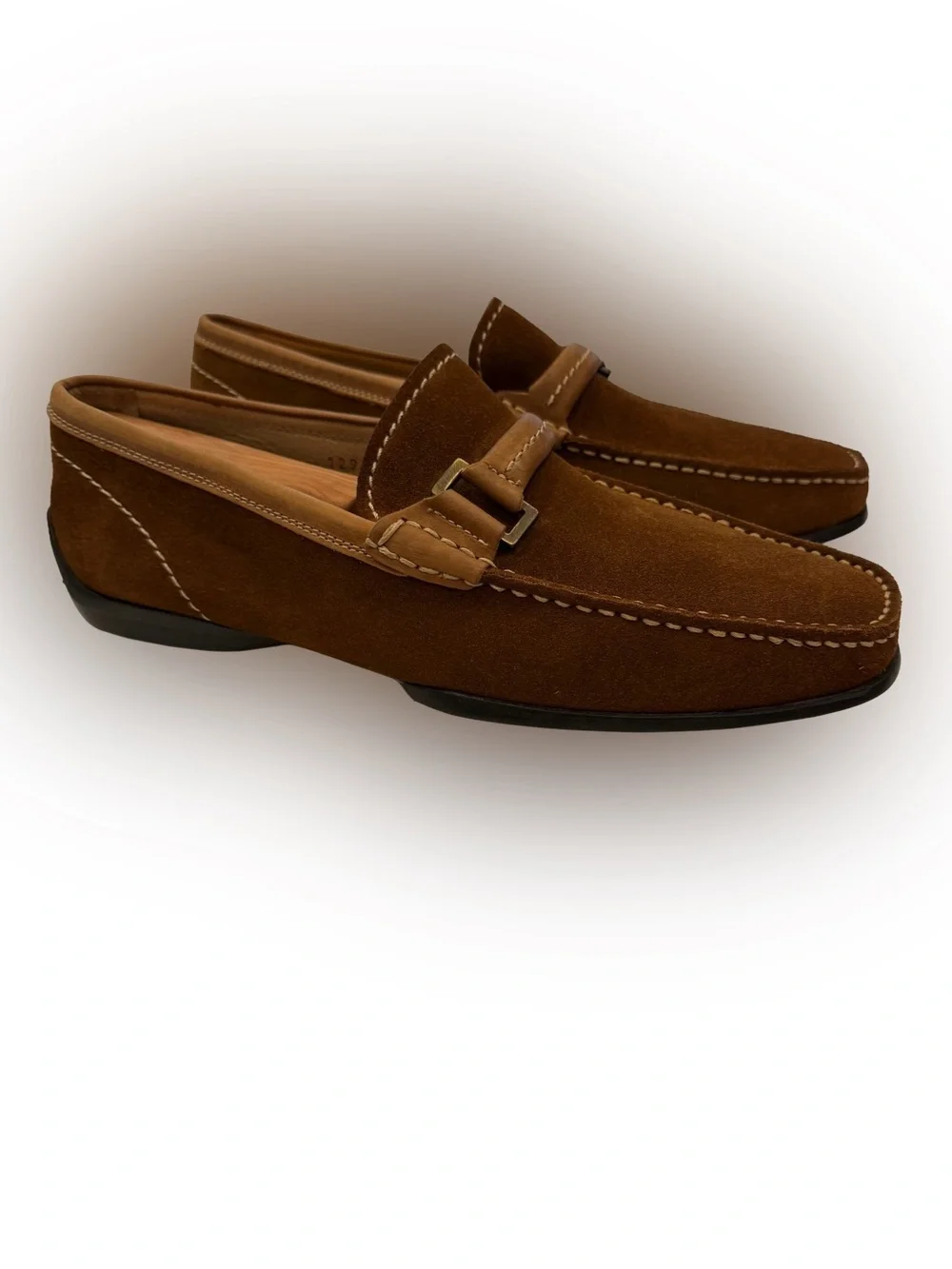 Faconnable Men’s Tan Suede Loafers W/leather Band & Metal Bit Sz 8 NEW!